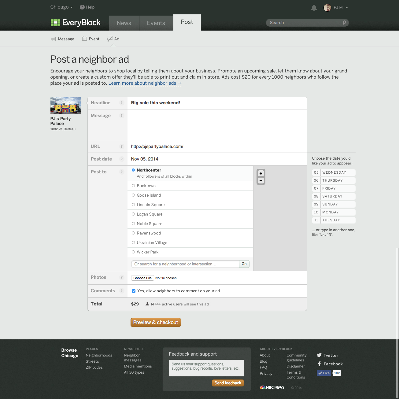 Neighbor Ad Post Creation